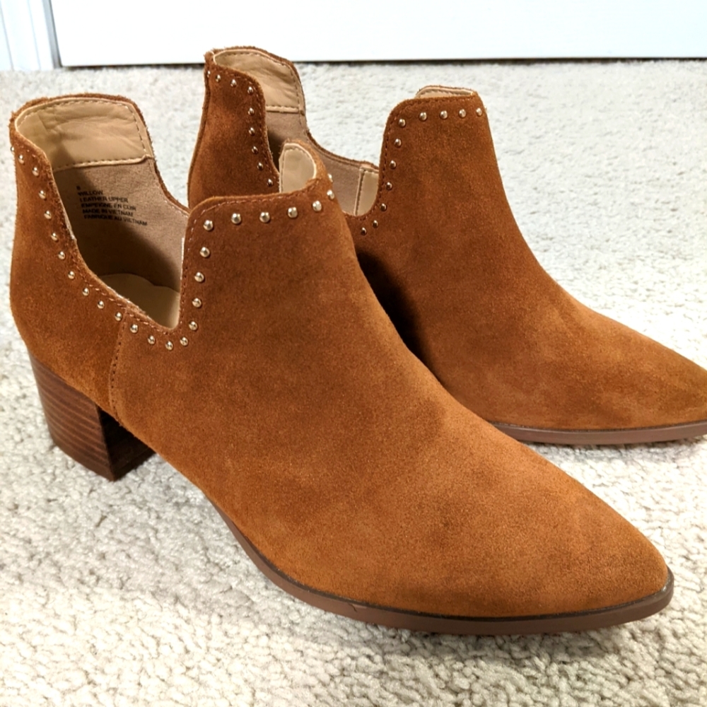 Suede block heel ankle boots